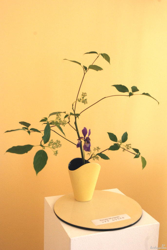Ikebana mit Iris, Rosen und anderen Frühsommerblumen – berlingarten