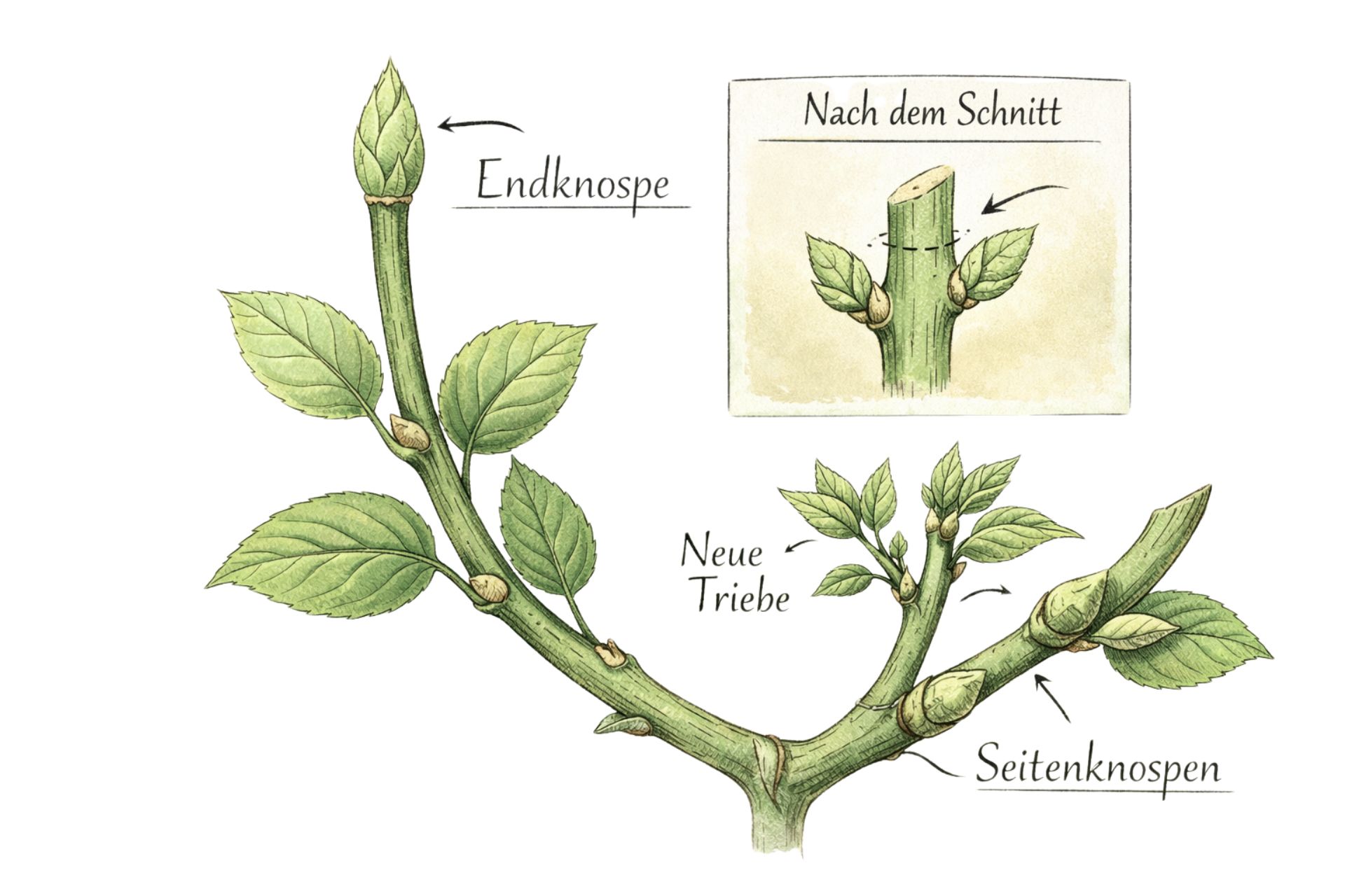 Botanik Pflanzen richtig schneiden: Endknospe, Seitenknospen