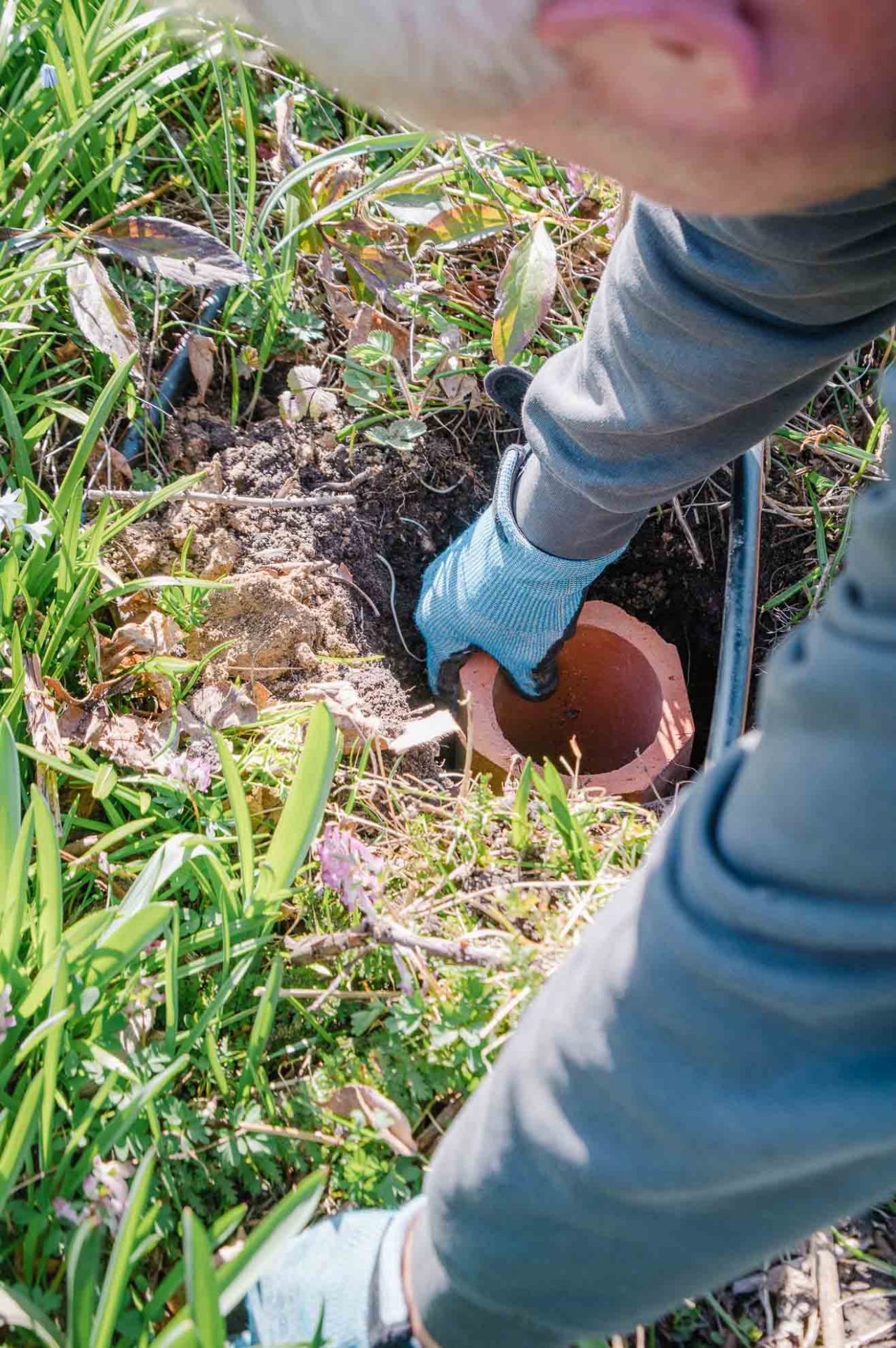 Röhren kleiden die Bodenlöcher für den Rosenbogen aus